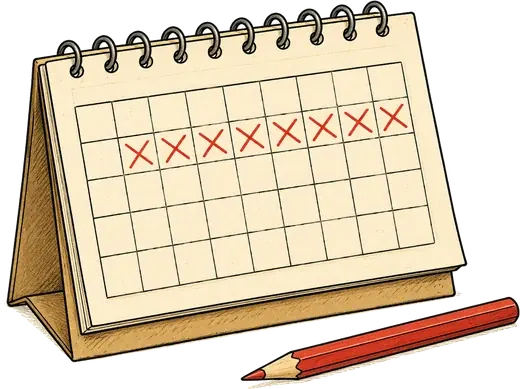 Kalender mit durchgestrichenen Tagen